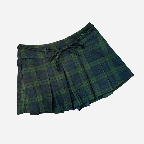 Hollister ultra high rise blue green plaid skort tie waist and side zipper S - Picture 2 of 8